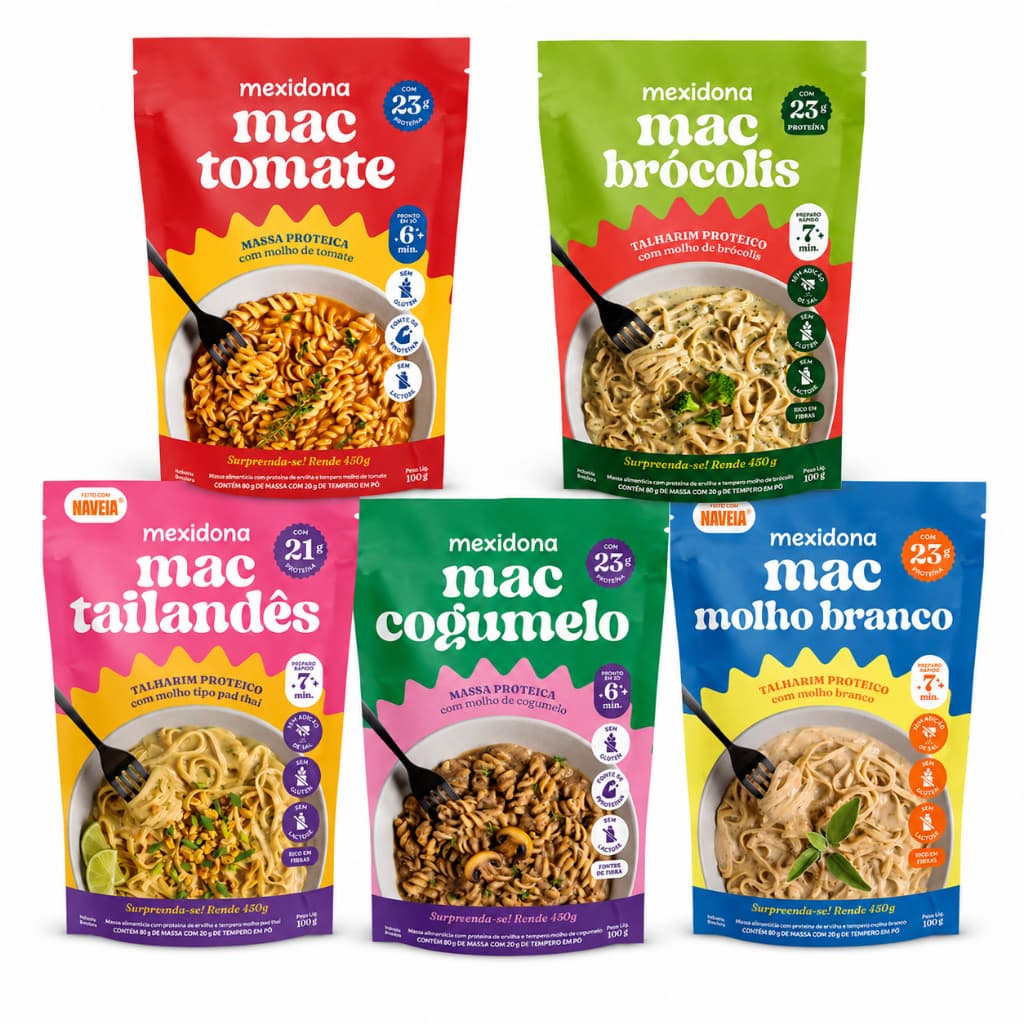 5 Macarrão Proteicos Veganos Instantâneo Sem Glúten Sem Lactose Sabores Cogumelo Tomate Molho Branco Tailandês Brócolis
