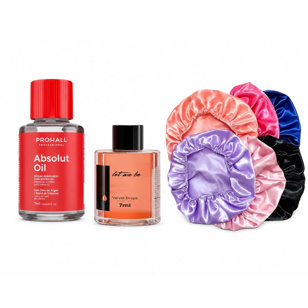 KIT ABSOLUT OIL 7ML PROHALL + OLEO LET ME BE 7ML + 2 TOUCA DE CETIM