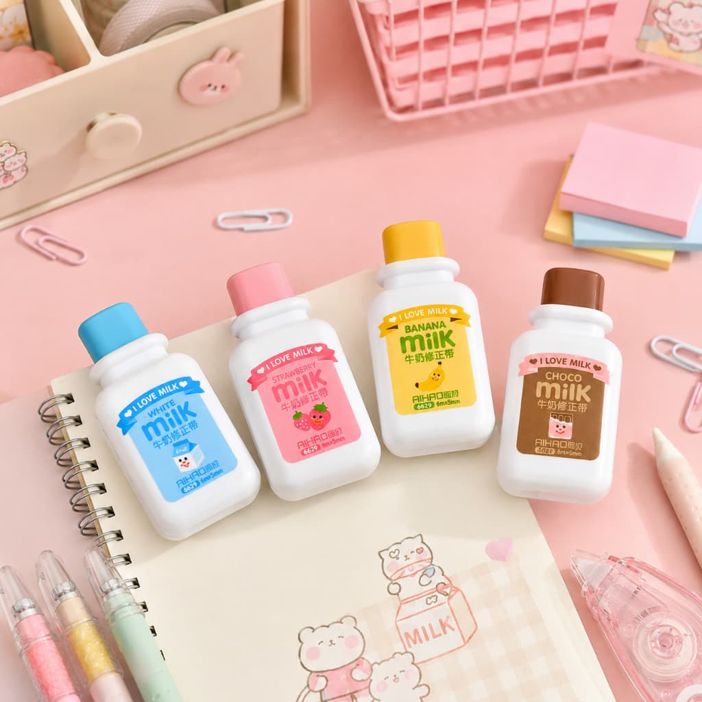 Fita Corretiva Mini Milk 6m x 5mm - Corretivo em Fita Escolar Garrafinha