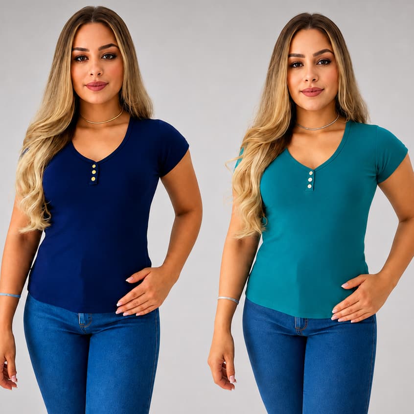 Kit 2 Blusas Femininas Básicas Viscolycra Manga Curta Confortável