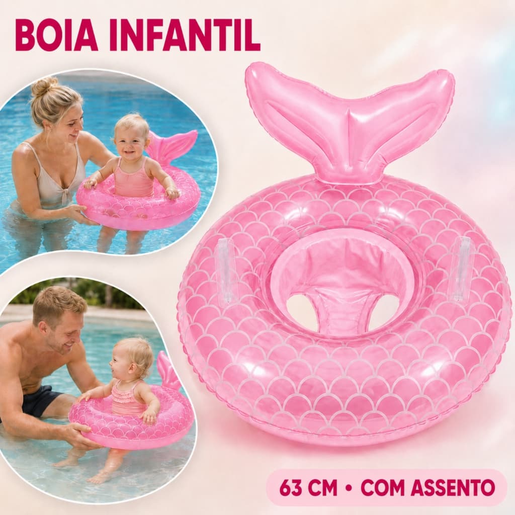 Boia Cauda de Sereia Com Fralda Proteção Infantil Piscina Mar Verão Divertido