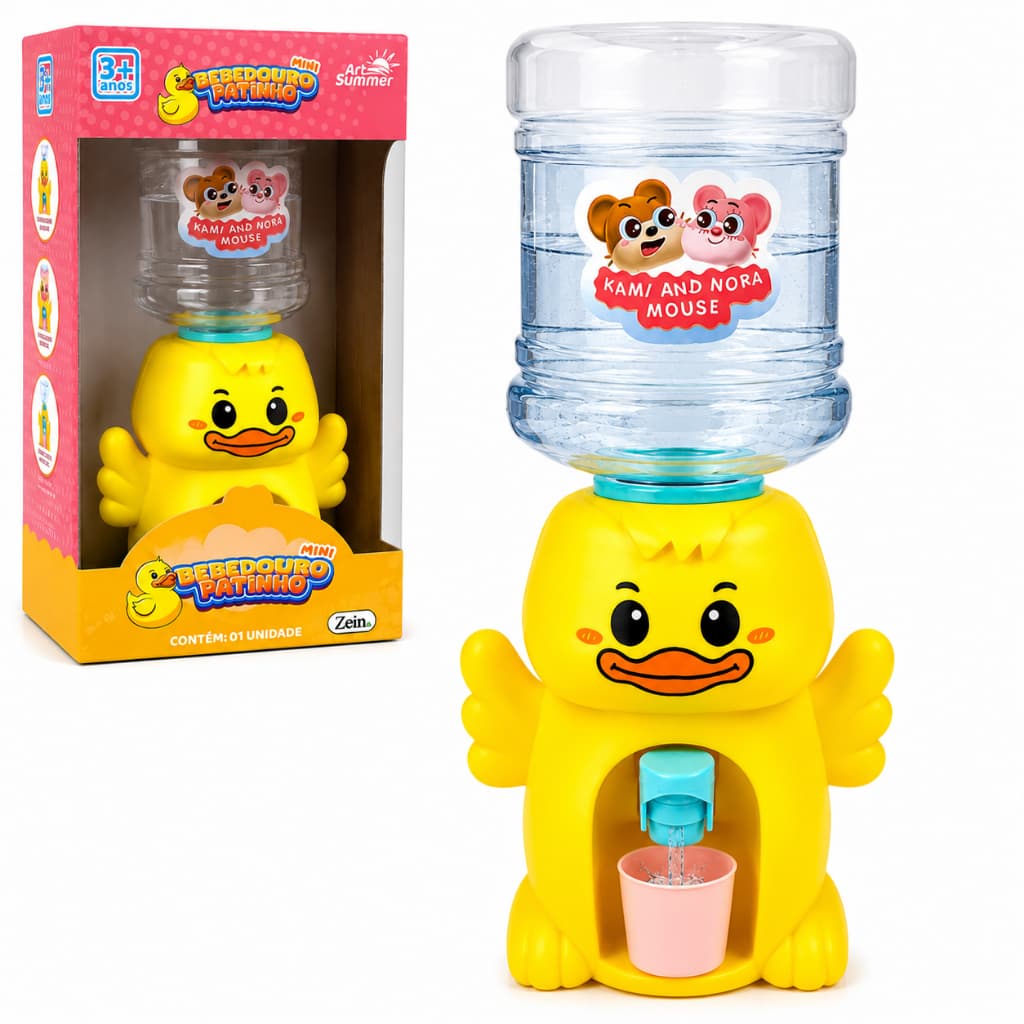 Mini Bebedouro Infantil Patinho Funcional 250ml Com Mini Copo 18cm Brinquedo