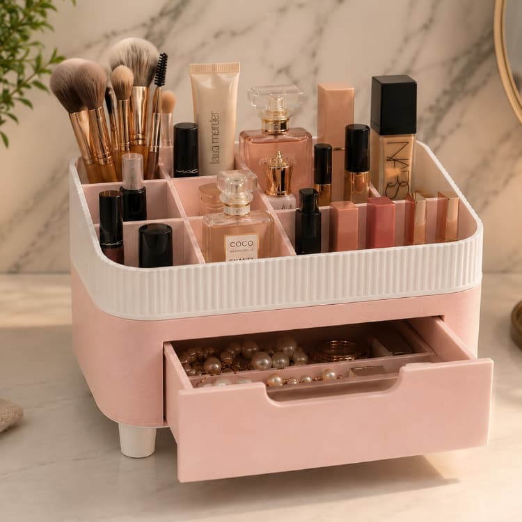 Organizador de Maquiagem com Gaveta | Porta Joias, Cosméticos e Acessórios | Organizador de Mesa 3D