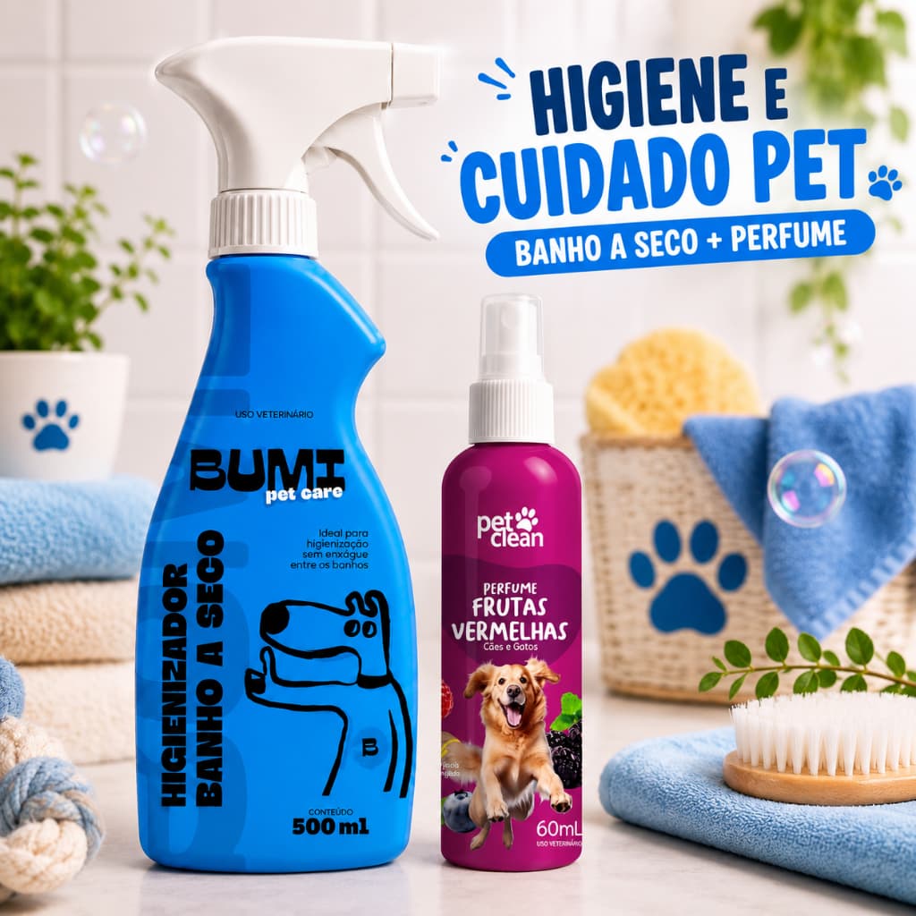 Banho a Seco Spray Bumi Pet 500 mL para Cães e Gatos + Perfume 60ml