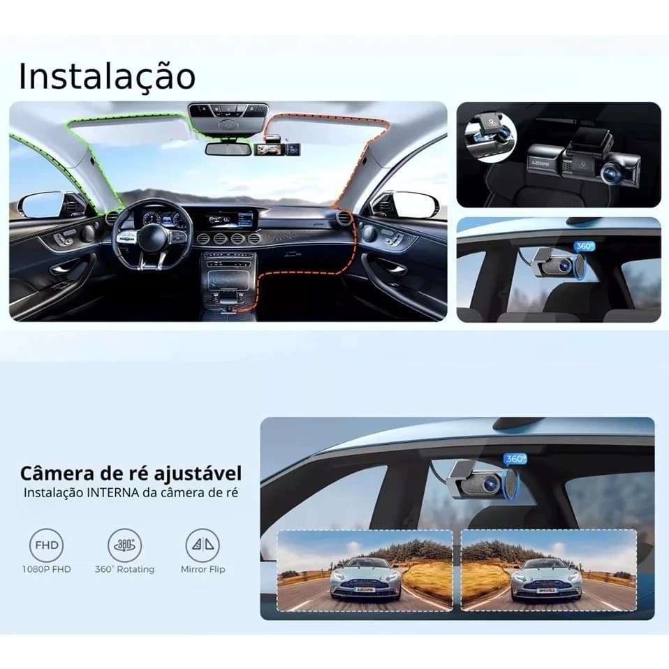 Câmera Veicular Azdome M550 Pro 3 Canais 4K GPS WiFi 5.8G Visão Noturna Uber 99 + Cartão 64GB