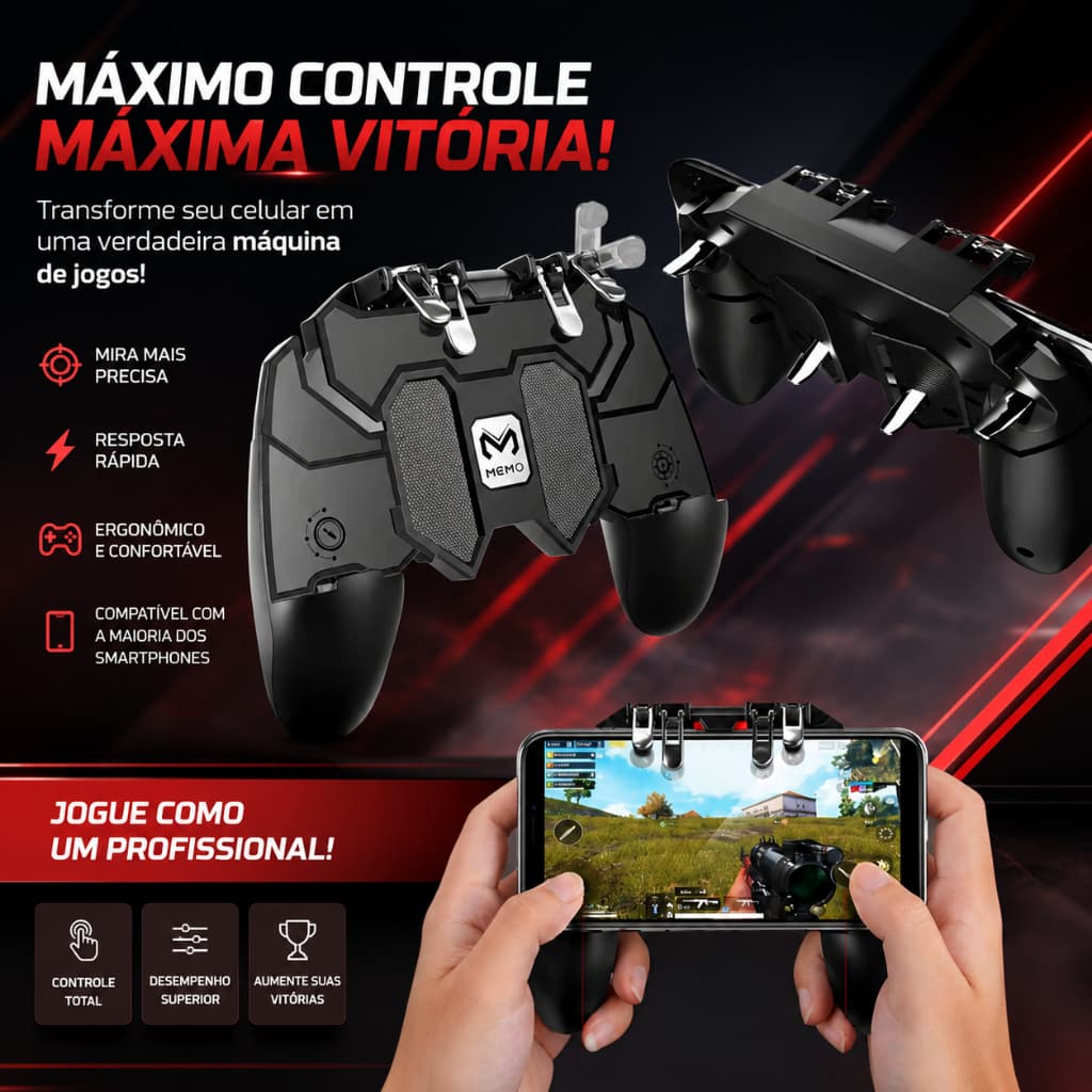Controle Gamer Manual com Gatilhos Suporte Celular Joystick Para todos os Aparelhos