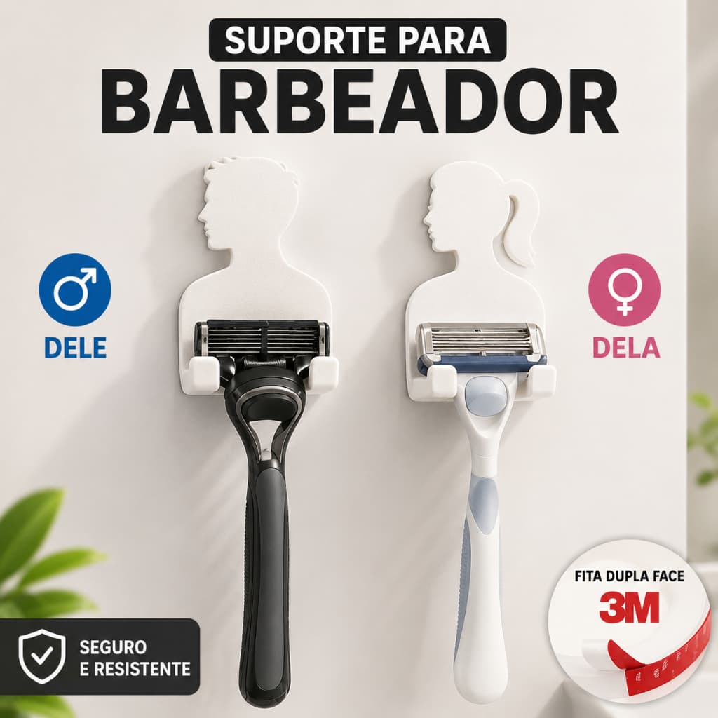 Suporte Gillette Parede Fita 3M Porta Barbeador Sem Furo Organizador Banheiro Homem e Mulher