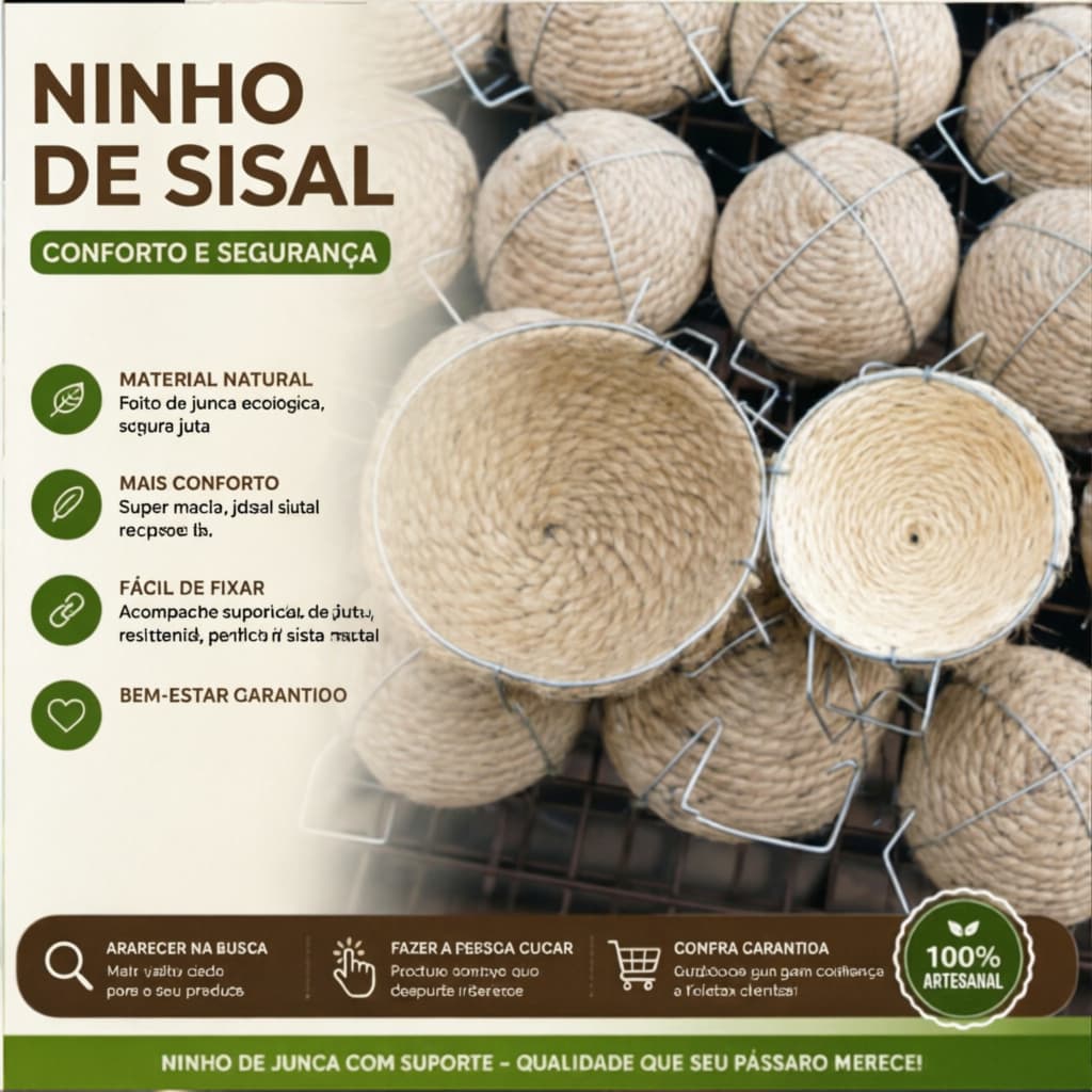 Kit 2 Ninho de Corda Sisal Criador grande –com Gancho para Criar Bicudo Azulão Tico Tico Canário Criação Coleiro Canário