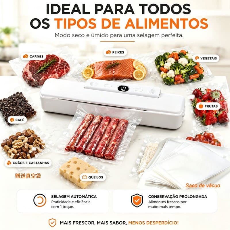Seladora a Vácuo para Alimentos Automática 50/100 Sacos Embaladora para Cozinha-110V