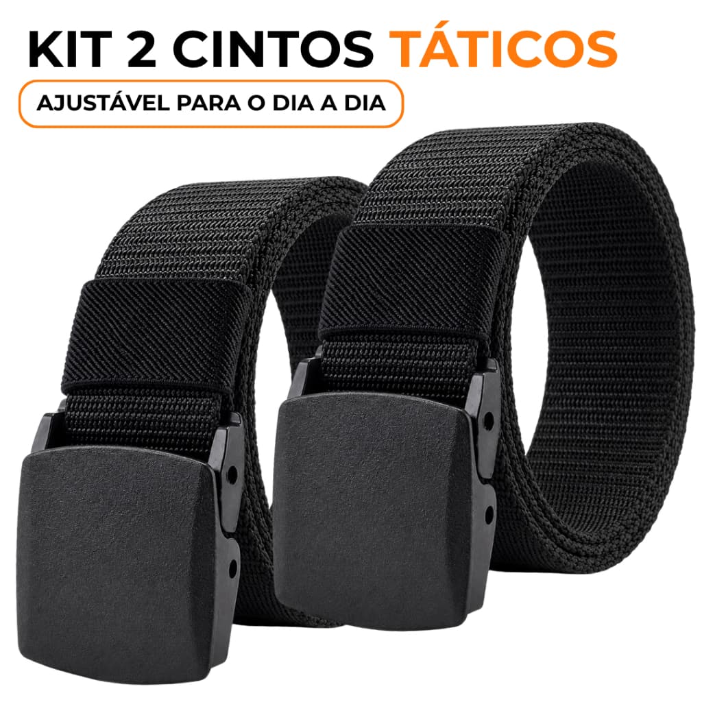 Kit 2 Cintos Masculino Tático Militar Casual Preto Ajustável 120cm Fivela de Engate Rápido Poliéster