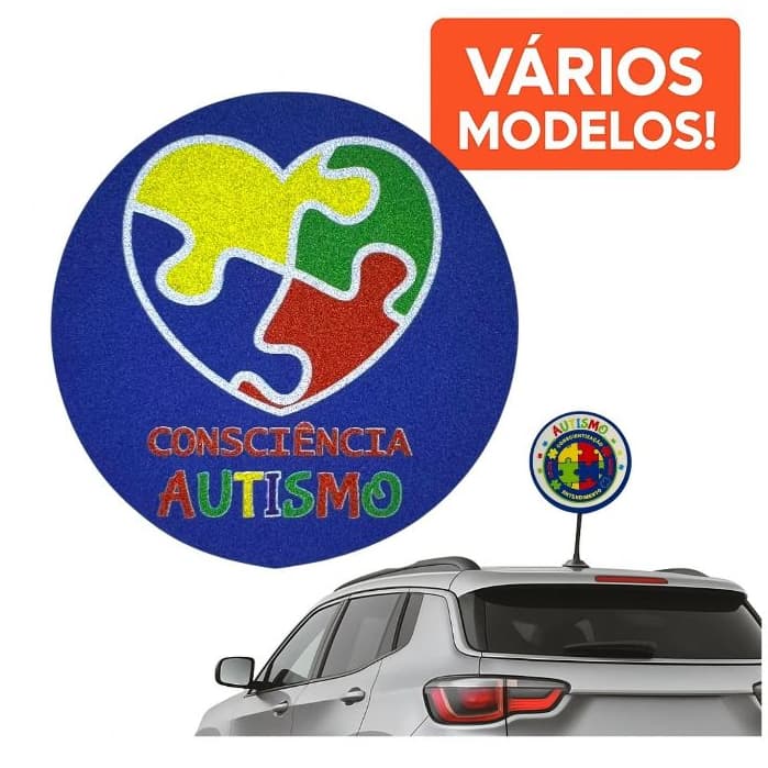 Ponteira Enfeite Antena Coração Simbolismo Autismo - Espectro Autista - Azul - Carro e Moto