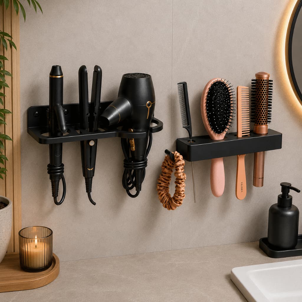 Kit 2 Suportes de Parede para Organização de Cabelos – Secador, Chapinha, Babyliss, Escovas e Pentes