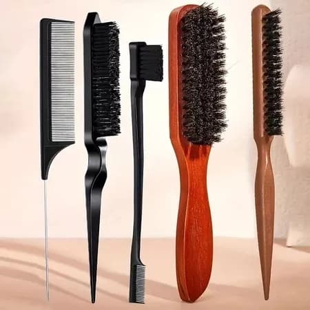 Pente De Cauda De Rato De Madeira 5 Peças Conjunto De Ferramentas De Estilo De Cabelo Com Borda De Cerdas