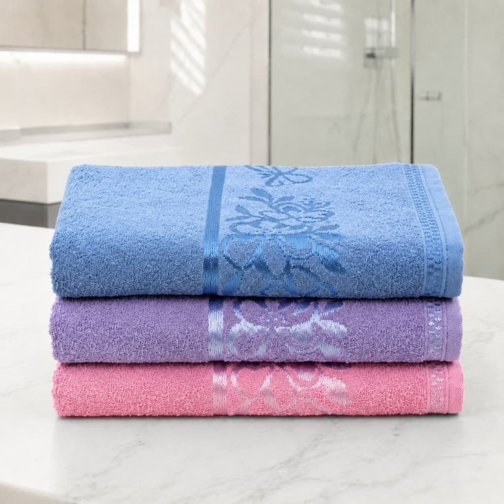 Kit 3 Toalhas de Banho Garden 100% Algodão 75x130cm Jacquard Floral Alta Absorção Super macia