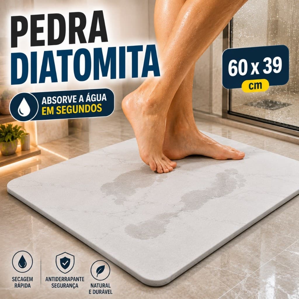 Tapete Pedra Diatomita Banheiro 60x39cm Secagem Rápida Antiderrapante Absorvente