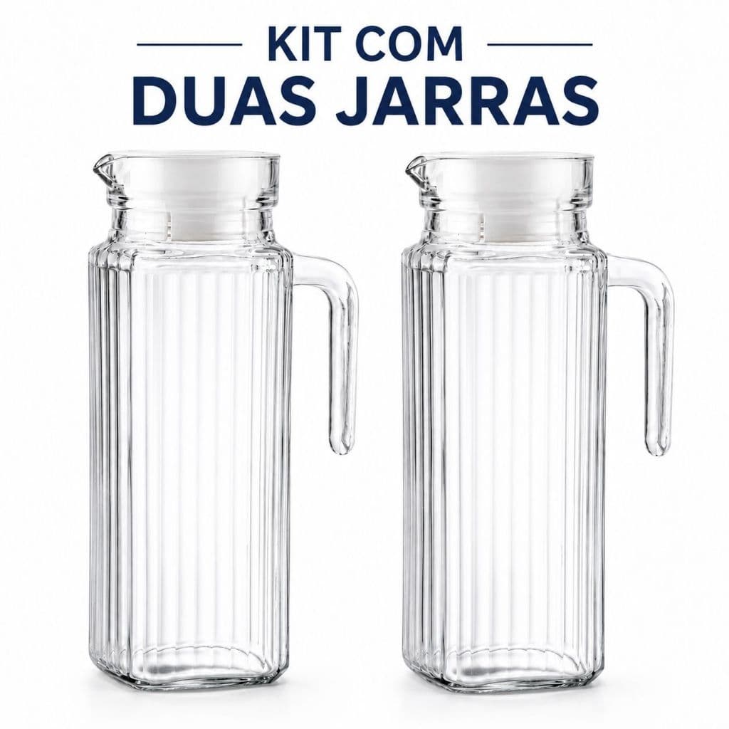 Kit 2 Jarras de Vidro 1L com Tampa para Água Suco Leite Chá Gelado Refrigerante Mesa Posta Cozinha Transparente