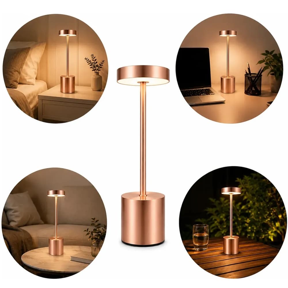 Abajur Led Touch Recarregável Usb Luminária Mesa Rose Gold