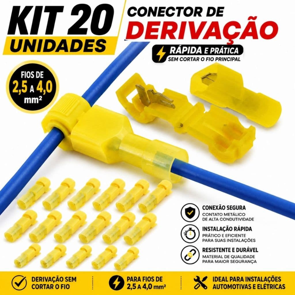 Conector Derivação Amarelo Fios 2,5 A 4,0mm - 20 unidades
