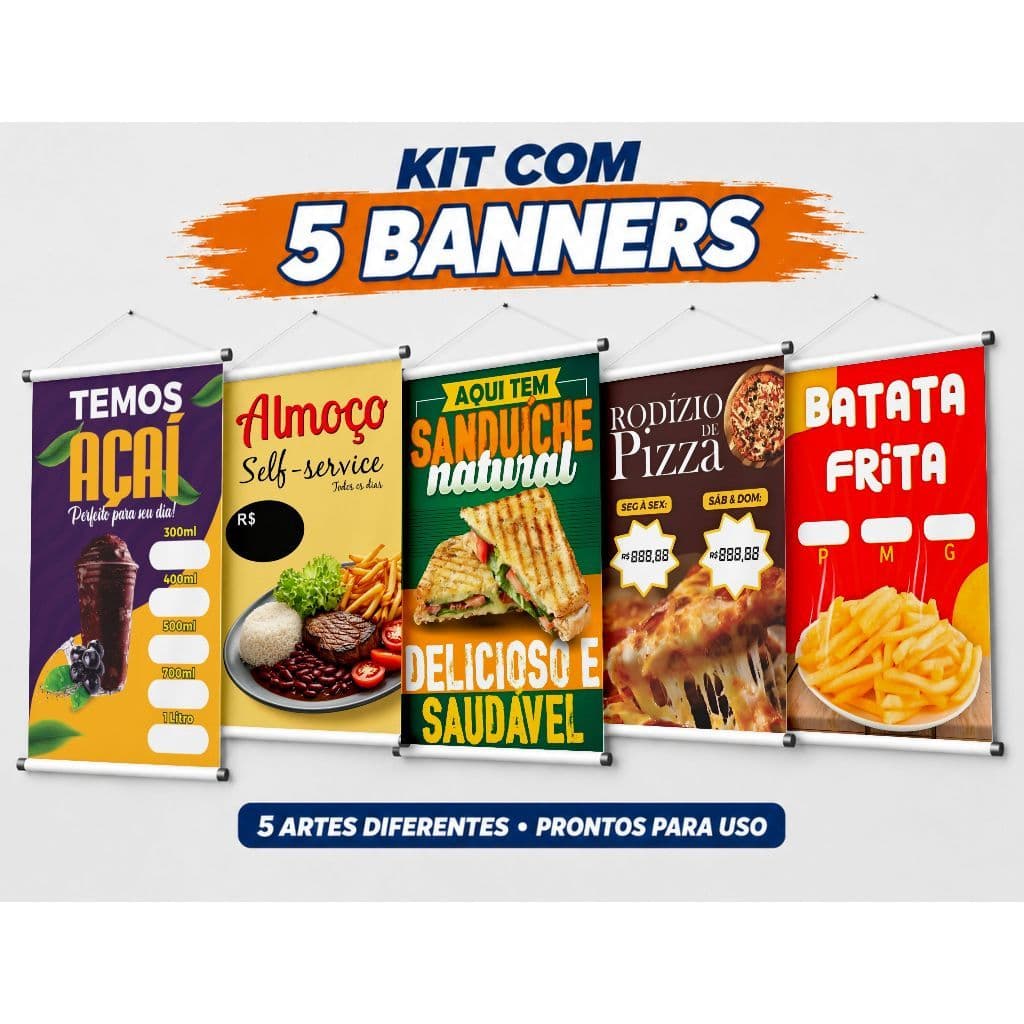 Kit com 5 Banners Comerciais – Artes Prontas para Impressão 26