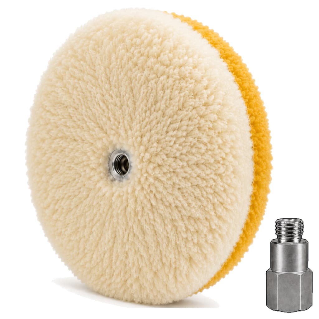 Kit Boina Dupla Face Lã Natural 8" 190mm New Polish Adaptador M14 Corte Pesado Médio Refino Politriz Rotativa Automotivo