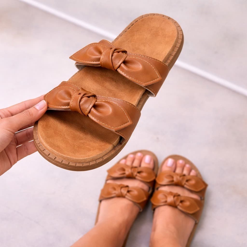 Birken Feminina Papete Tiras com nó Rasteira Chinelo FlatForm Confortável Macia Laço Atemporal Bela Linda Sandalia