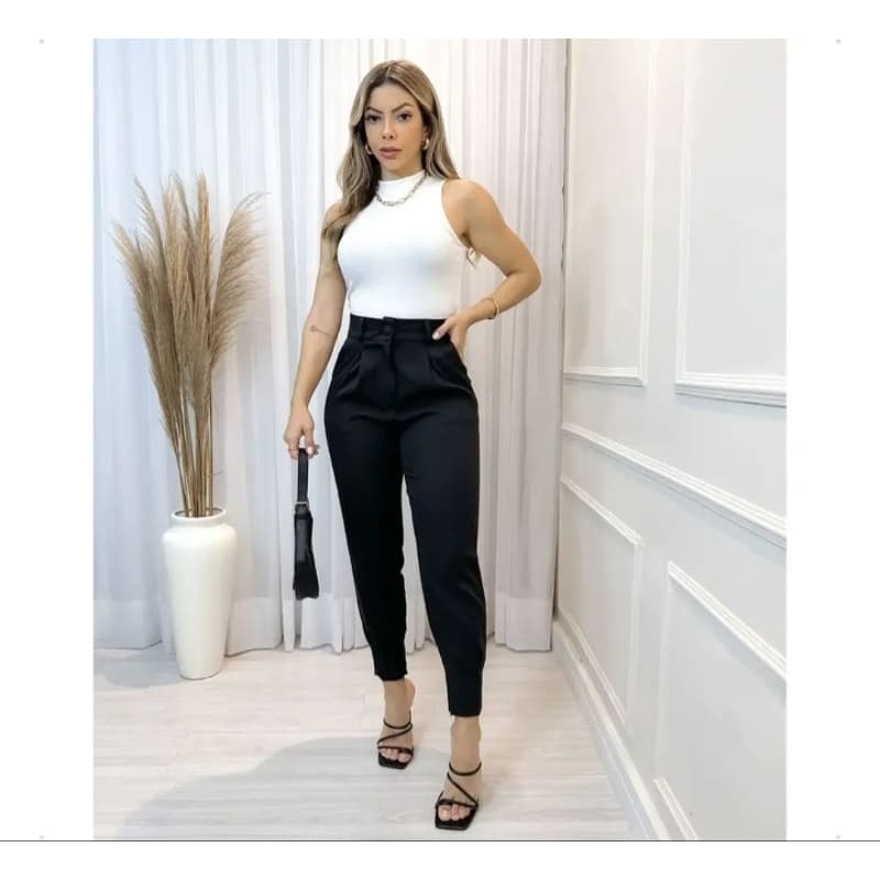 Calça Feminina Cenoura Alfaiataria Cintura Alta com Modelagem Retrata e Confortável