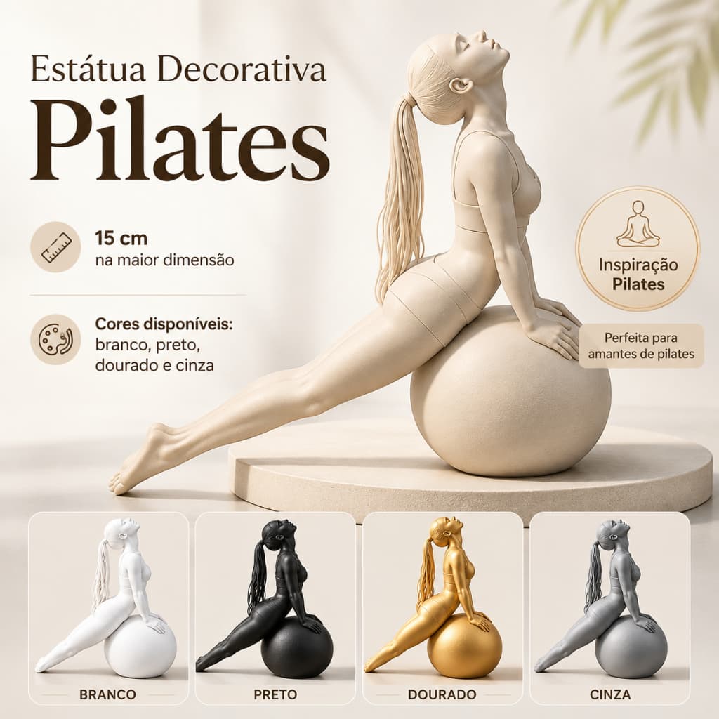 Estátua Pilates com Bola Suíça 15cm | Decoração para Studio, Clínica, Consultório e Presente