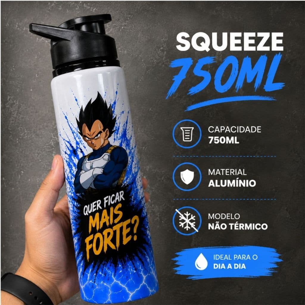 Garrafa Squeeze Personalizada Vegeta - Dragon Ball Alumínio 750ML