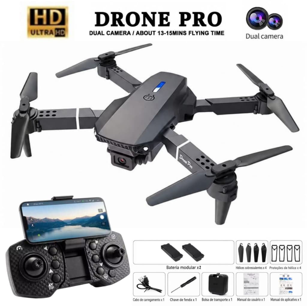 Drone Pro Mini Profissional com Câmera Hd 2.4Ghz Acessórios e 2 Baterias