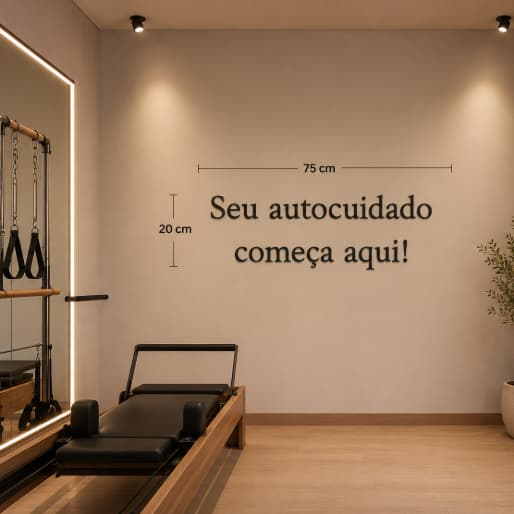 decoração, frase Seu autocuidado começa aqui!, em mdf 3mm/ Preto, dourado  ou cru