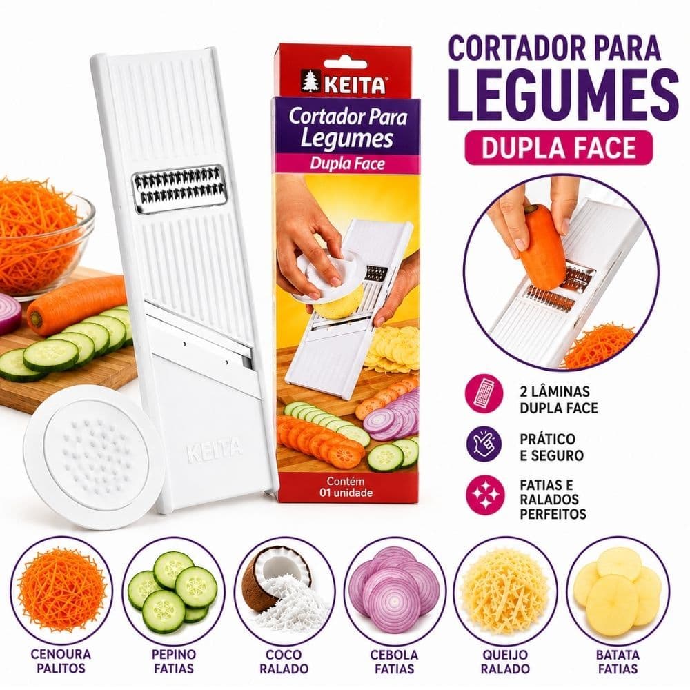 Cortador Ralador  e Fatiador Multiuso Legumes Queijos  Frutas Verdura Salada Dupla Face Keita  24Cm