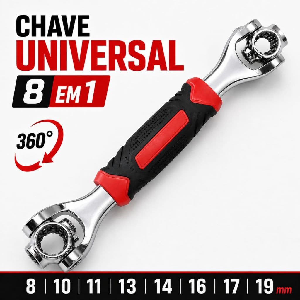 Chave de Soquete Universal 8 em 1 Giratória 360° Dupla Multifuncional para Reparos