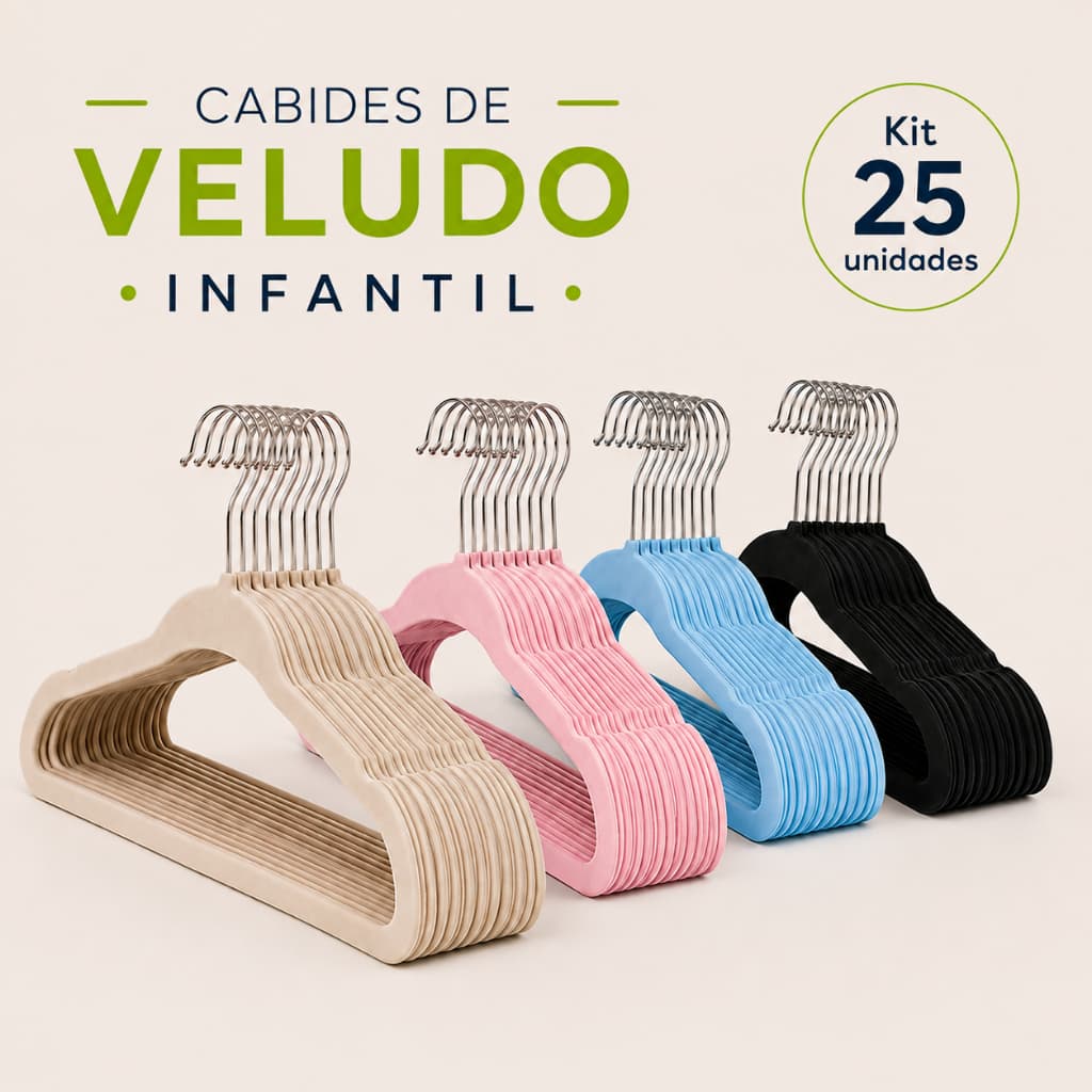 Kit 25 Cabide de Veludo Infantil Antideslizante Slim Organizador – Criança e Bebê