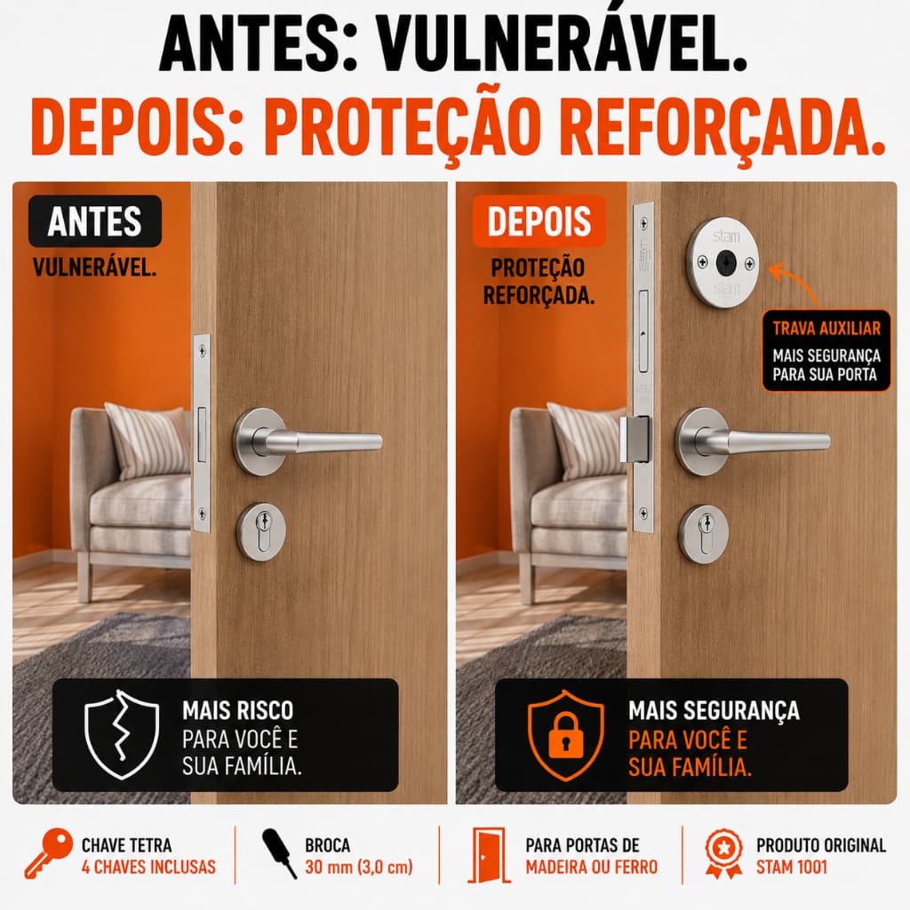 Fechadura Trava Auxiliar Tetra 1001 Roseta Redonda Inox Polido Stam
