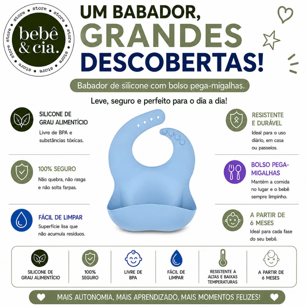 Babador de Silicone INFANTIL – AZUL CLARO