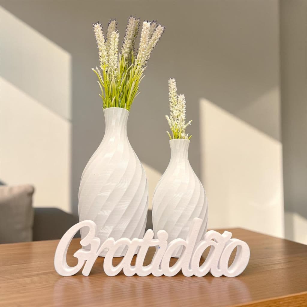 Kit Decoração Vasos Espiral  Plantas Artificiais Letreiro Gratidão Enfeite Sala Rack Aparador Mesa Presente