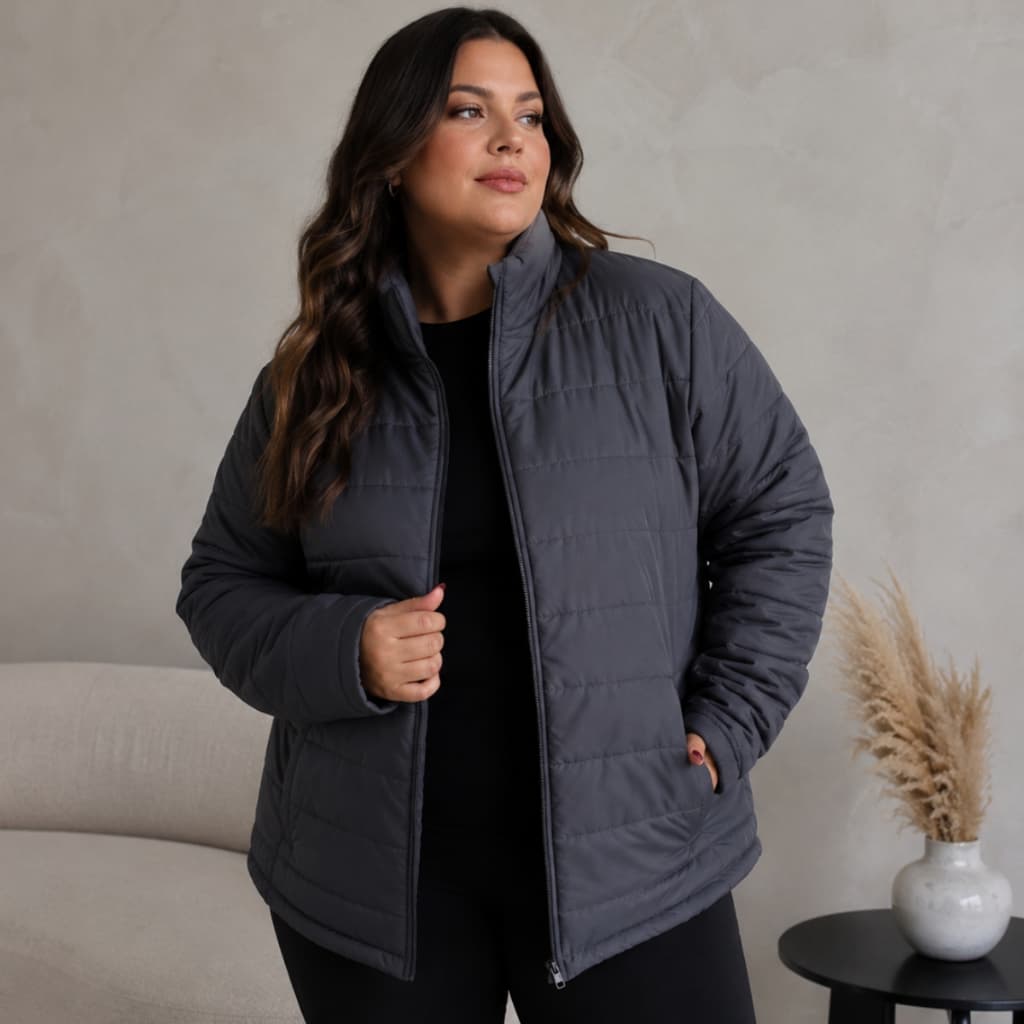 Jaqueta Puffer Feminina Plus Size G1 ao G5 Casaco de Inverno Preto