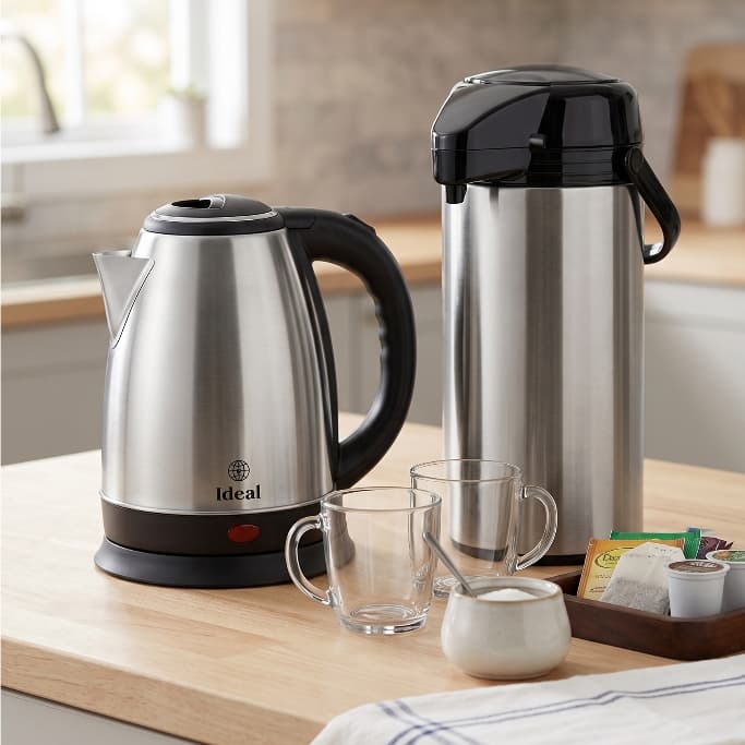 ⚡ 2 em 1 / Escolha a OFERTA! Chaleira Elétrica Inox 1.8L 1000W 127V + Garrafa Térmica 1.9L | PRONTA ENTREGA! 🔥
