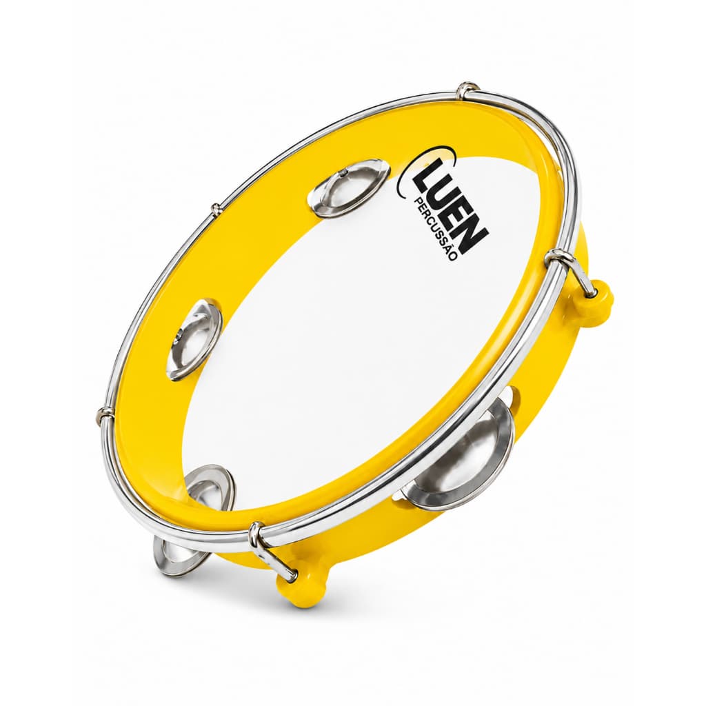 Pandeiro 8" ABS Inox Junior Infantil Pele Cristal Luen 40084 Amarelo Cores Percussão