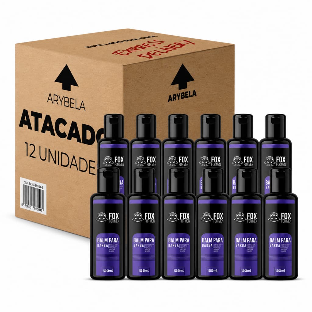 Kit 12 Unidades Balm Hidratante para Barba Fox For Men 120ml Modelagem Controle dos Fios e Brilho