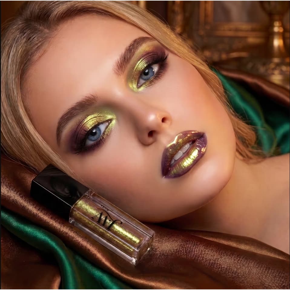 Sombra de Olhos Camaleão Ótico, Batom Gloss, Roxo a Dourado, Tons Multicoloridos Arco-Íris COR 03