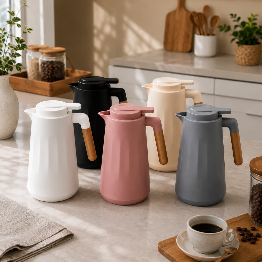 Garrafa Térmica Nórdica 1 Litro para Café Chá e Bebidas Quentes com Cabo de Madeira Bico Dosador -AE