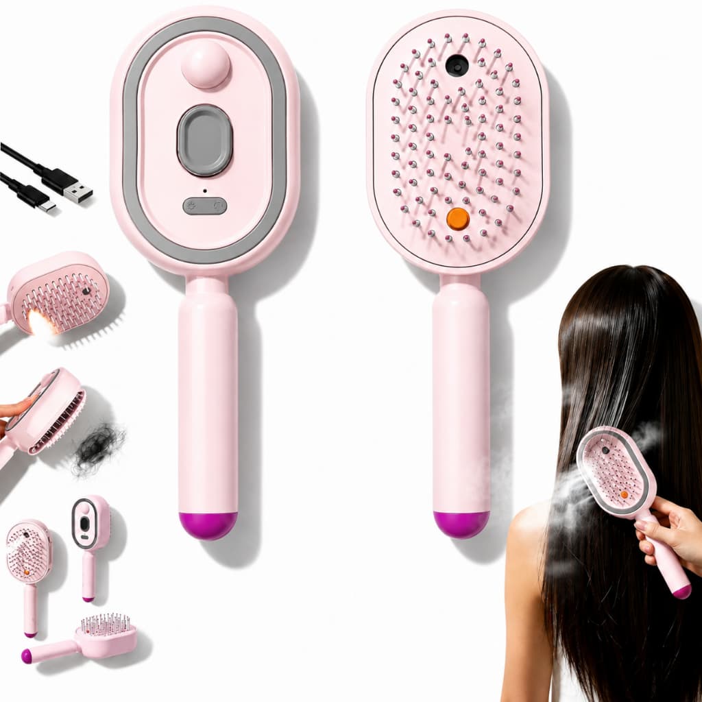 Escova De Cabelo A Vapor Eletrica Carregamento USB-C Anti-Frizz Função De Nevoa E Tecnologia De Íons