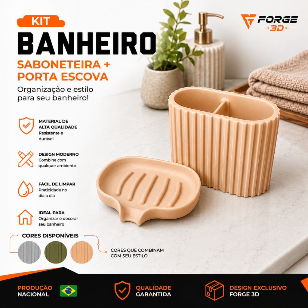 Kit Banheiro Moderno 2 Peças Saboneteira + Porta Escova de Dentes Organizador de Bancada