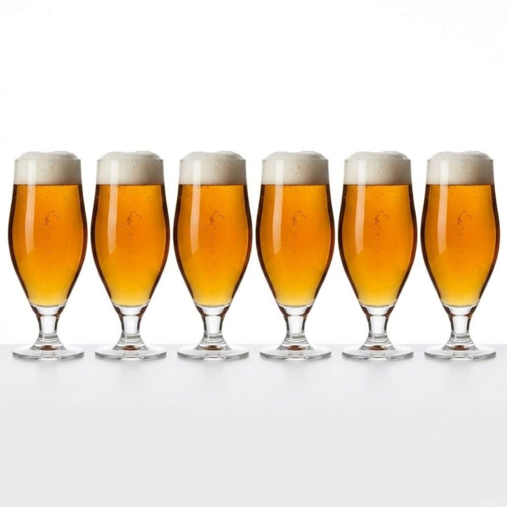 6 Taças de Vidro Transparente com Haste – Taça para Cerveja, Drinks, Sucos e Bebidas – Modelo Elegante para Mesa Posta
