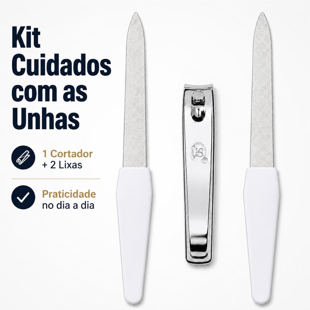 Cortador De Unha Grande Com 2 Lixas Metálicas Kit 3 Peças
