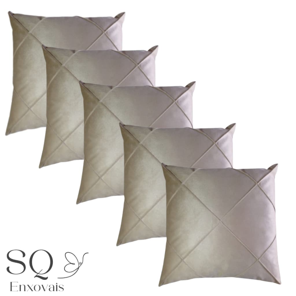Kit Com 5 Almofadas Cheias Suede Drapeada 45x45cm Com Zíper