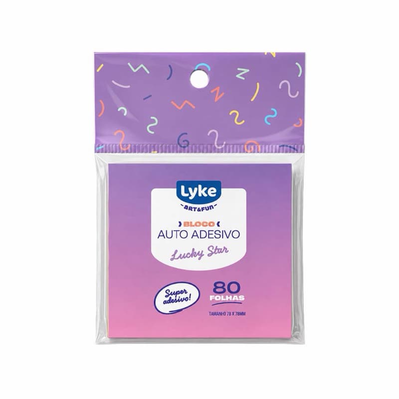 Bloco de recados Lucky Star autoadesivo 76x76mm 80 folhas Lyke.