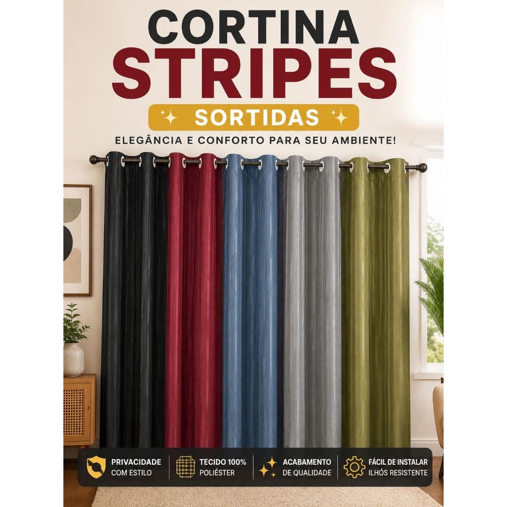 Cortina  Stripes 2,00x1,70m Poliéster Sortidos