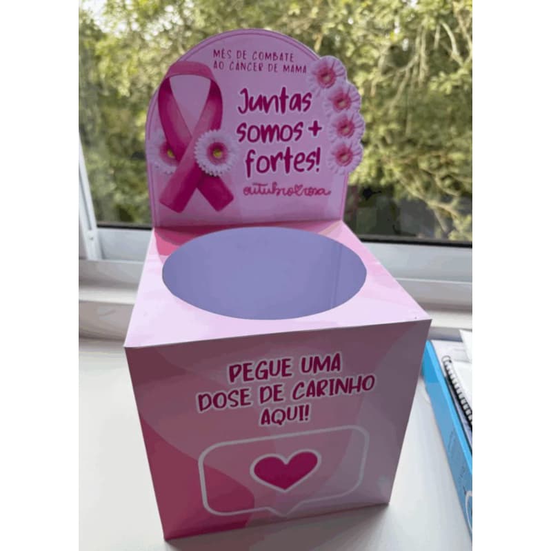 Caixa de Mesa Outubro Rosa Com Tags Motivacionais - Mimo - Lembrancinha